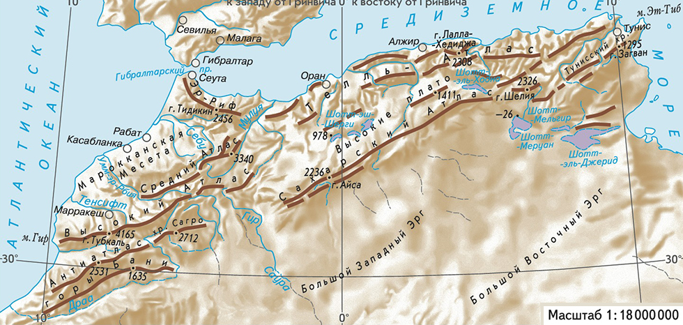 Горы Атлас на карте